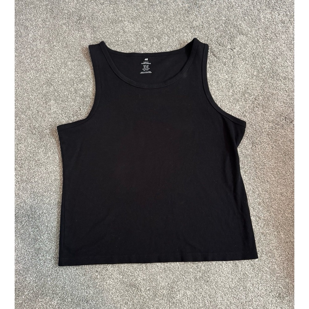HM Slim Fit Ribbed Tank Top Black Sleeveless Scoop Neck Shirt Womens 2XL
